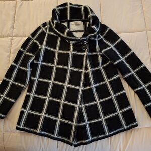 Ellen Tracy Black and White Plaid Wool Blend Sweater